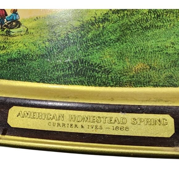 Vintage Currier & Ives 1868 American Homestead Spring, Autumn Gold Serving Trays - Picture 4 of 11